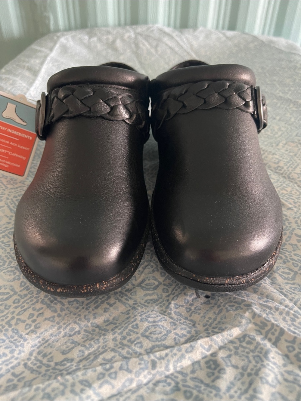 Detrex LIBBY Black Braided Strap Clog Arch Support Shoes 9-9.5 NEW